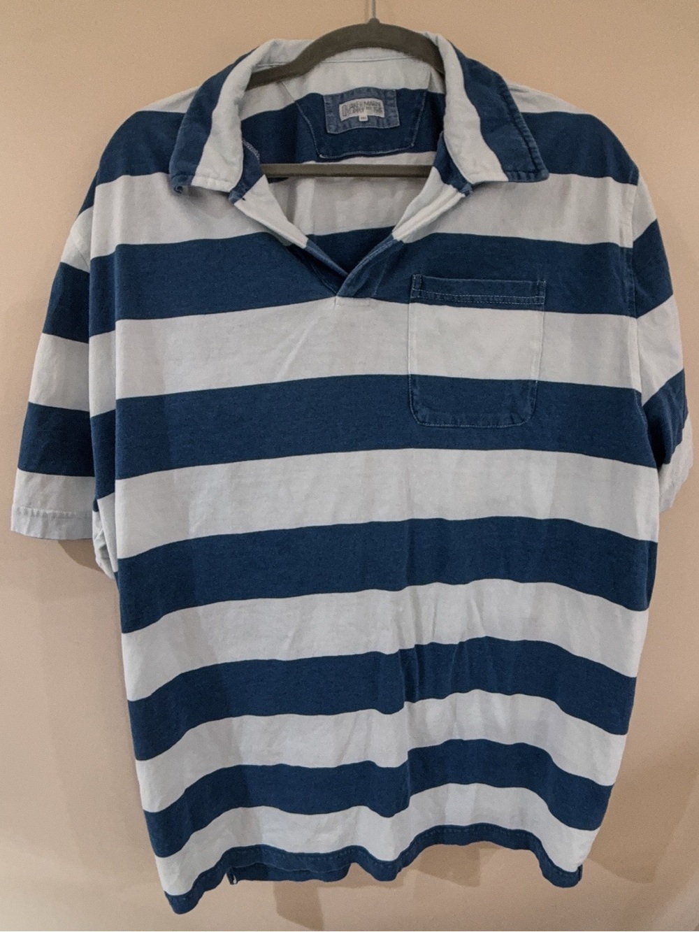 Striped Navy and White Polo Shirt with Chest Pocket